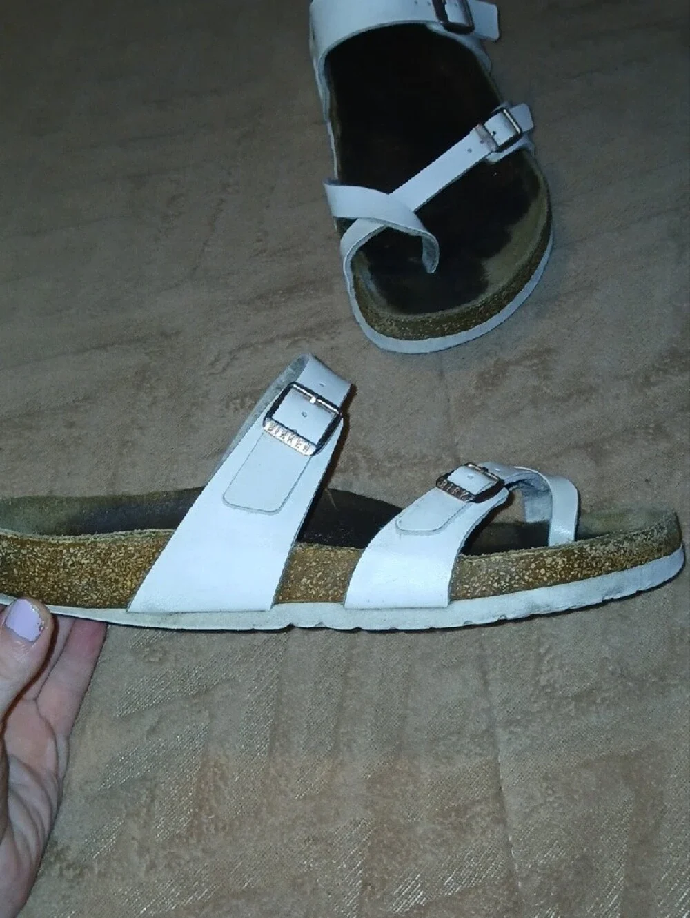 Womens Birkenstock White Leather Buckle Cork Footbed Sandals            Sz: 10